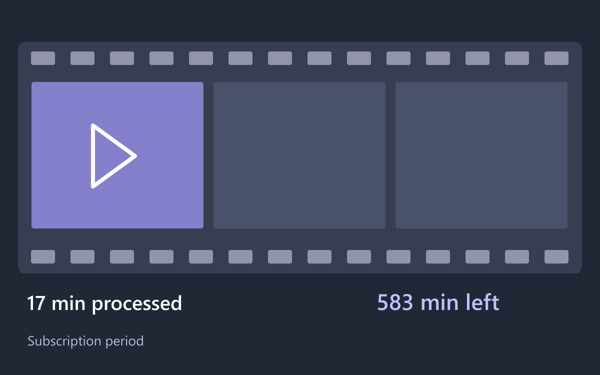 Film strip with a seventeen-minute segment inside a 600-minute billing window.