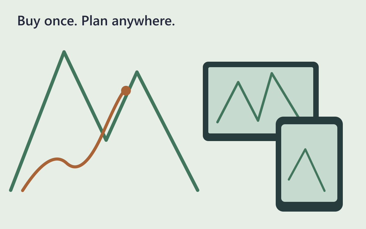 A mountain route available on a laptop and phone after one app purchase.