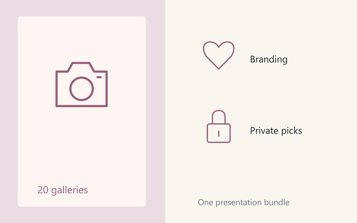 Twenty galleries remain available while one bundle adds branding and private selections.