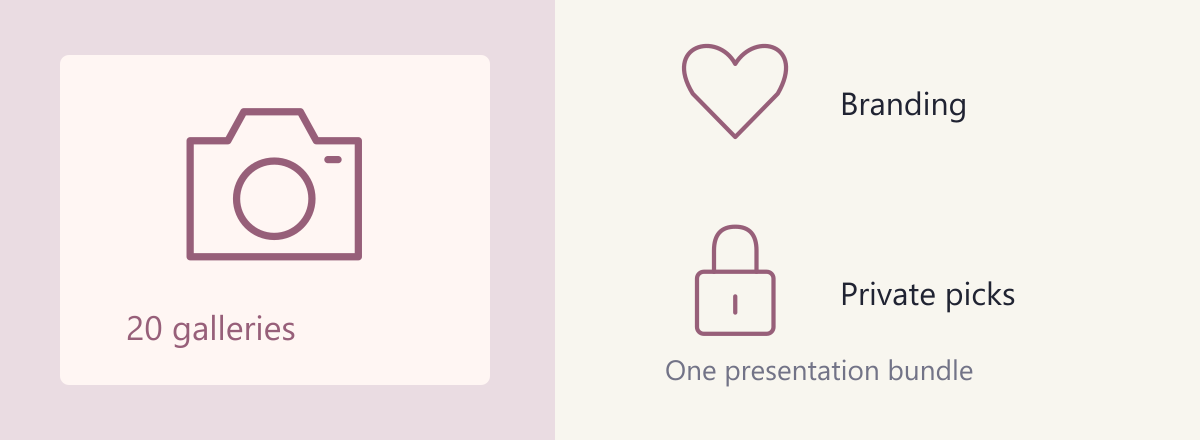 Twenty galleries remain available while one bundle adds branding and private selections.